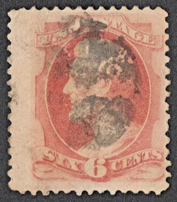 US Sc# 186 USED { 6c PINK LINCOLN } GREAT ON SOFT POROUS PAPER FROM 1879 CV$ 25 - Image 1 of 2