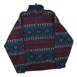 Chaqueta polar BUGLE BOY para hombre azul y rojo media cremallera M mezcla de poliéster estampado azteca - Imagen 1 de 6