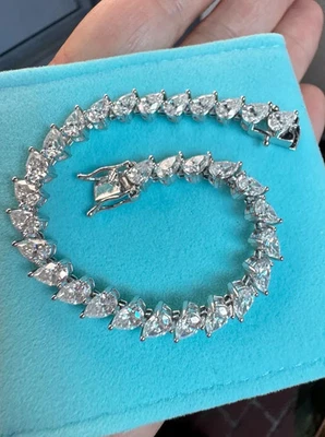 8.00 TCW Pear Cut Real Moissanite Women's Tennis Bracelet 14k White Gold Plated - Image 1 of 4