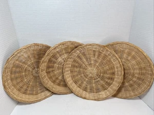 Menge 4 Vintage Holz Korb Rattan Natur Gewebt Körbe 10" Pappteller Halter - Bild 1 von 10