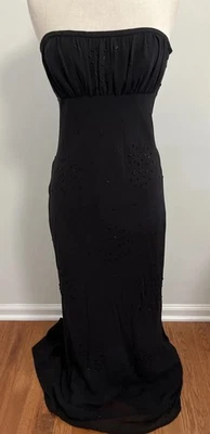 Nicole Miller Black Silk  Beaded Strapless Empire Waist Evening Gown 10 - Image 1 of 4