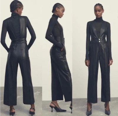 Mono para mujer Zara negro imitación cuero XS dobladillo crudo grunge fiesta nuevo con etiquetas Foto 1 de 4