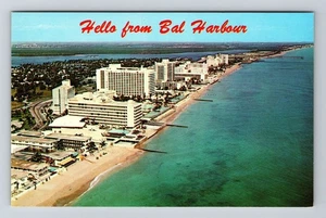 Miami Beach FL-Florida Greetings Aerial Bal Harbour Hotel Row Vintage Postcard - Picture 1 of 2