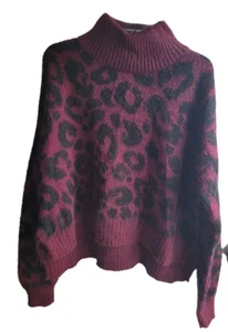 Suéter Sweaty Betty Jacquard Cuello Simulado Leopardo Negro Cereza Talla L Nuevo con Etiquetas - Imagen 1 de 6