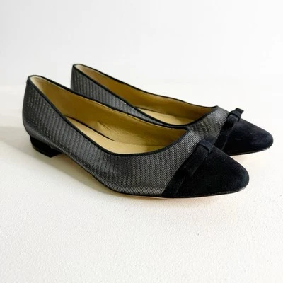 Talbots EDISON Shoes Women’s  Ballet Flats Bow Black Suede Silver Size 7 Wide   - Image 1 of 4