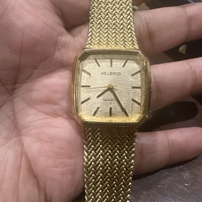 Vintage Helbros Quartz 29mm Rectangle Gold Tone Mens Watch- Missing Holding Clip - Image 1 of 4