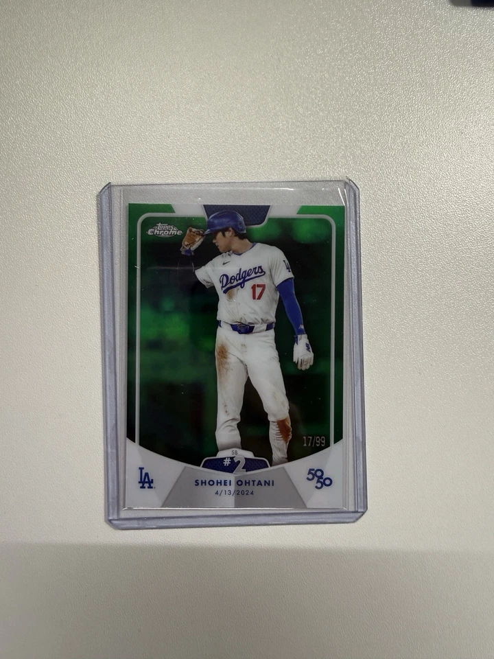 2024 Topps 50/50: Shohei Ohtani SB #2 Green 17/99 (NUMBER MATCH) - Image 1 of 2