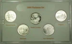 2000 Philadelphia Platinum Edition State Quarter Collection 5 Quarter UNC Set - Picture 1 of 4