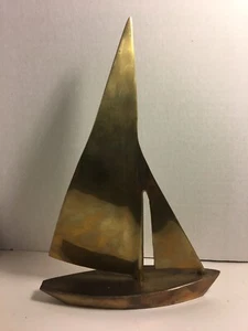 Vintage massives Messing Segelboot Seeschiff, 10”x7” Zoll. - Bild 1 von 5