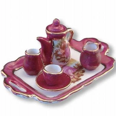 Reutter Porzellan Teeservice Rot Lüster / Tea Set Red Luster Puppenstube 1:12 - Bild 1 von 2