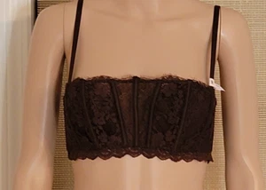NWT Victoria Secret Lace Lightly Lined Brown Bandeau Bra with Boning Bra Size XL - Picture 1 of 10