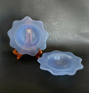 Set of 2 Blue Frosted Bowls with Scalloped Edges PLATE STAND NOT INCLUDED - Picture 1 of 5