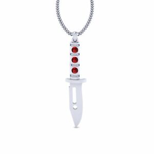 Red Diamond Knife Pendant 925 Sterling Silver Dagger Pendant Weapon Jewelry Gift