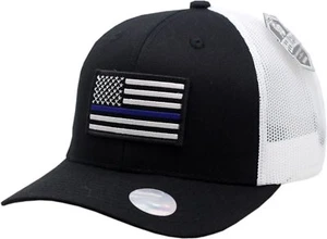 Blue Line American Flag Snapback Trucker Mesh Black/White - Picture 1 of 1