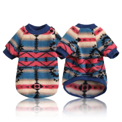 Autumn Winter Cat Dog Clothes Cute Striped Plush Sweatshirt Pet Clothes US - Image 1 of 4