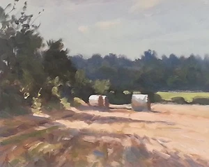 NEW ORIGINAL MICHAEL RICHARDSON Gaps in the hedge Hay Rolls Country OIL PAINTING - Picture 1 of 1