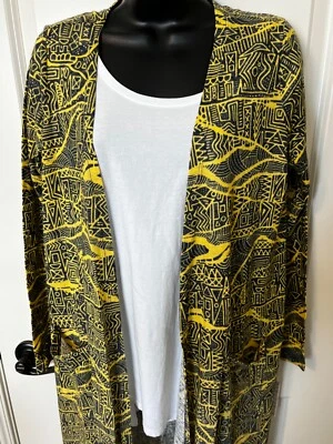 NWT $70 HTF LINEN BLEND DUSTER S YELLOW BLUE SARAH LULAROE LONG COVERUP NEW - Image 1 of 4