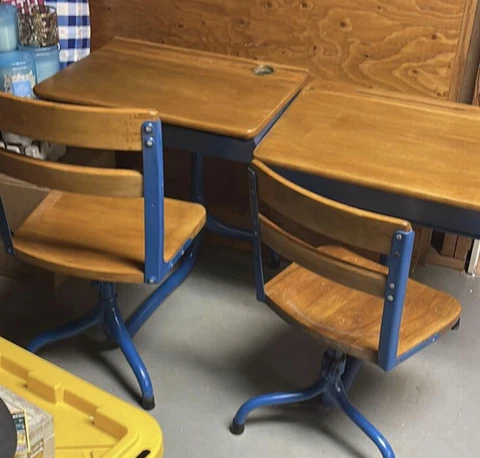 Lot of 2 Vintage School Desks Cover