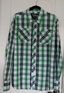 MEN'S CARBON PLAID SHIRT SIZE XL LONG SLEEVE POCKETS W/BUTTONS 100% COTTON GREEN - Picture 1 of 10