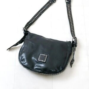 CAMPOMAGGI Studded Shoulder Crossbody Bag Black Leather NEW Shipping From Japan!