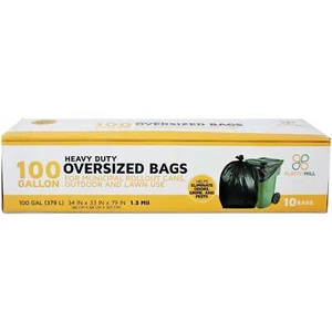 100 Gallon Garbage Bags: Black, 1.3 Mil, 67x79, 10 Bags/Case. - Picture 1 of 2