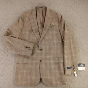 Prince of Wales Check Jacket L Brown Wool Unlined Unstructured Blazer 44L NEW - Picture 1 of 17