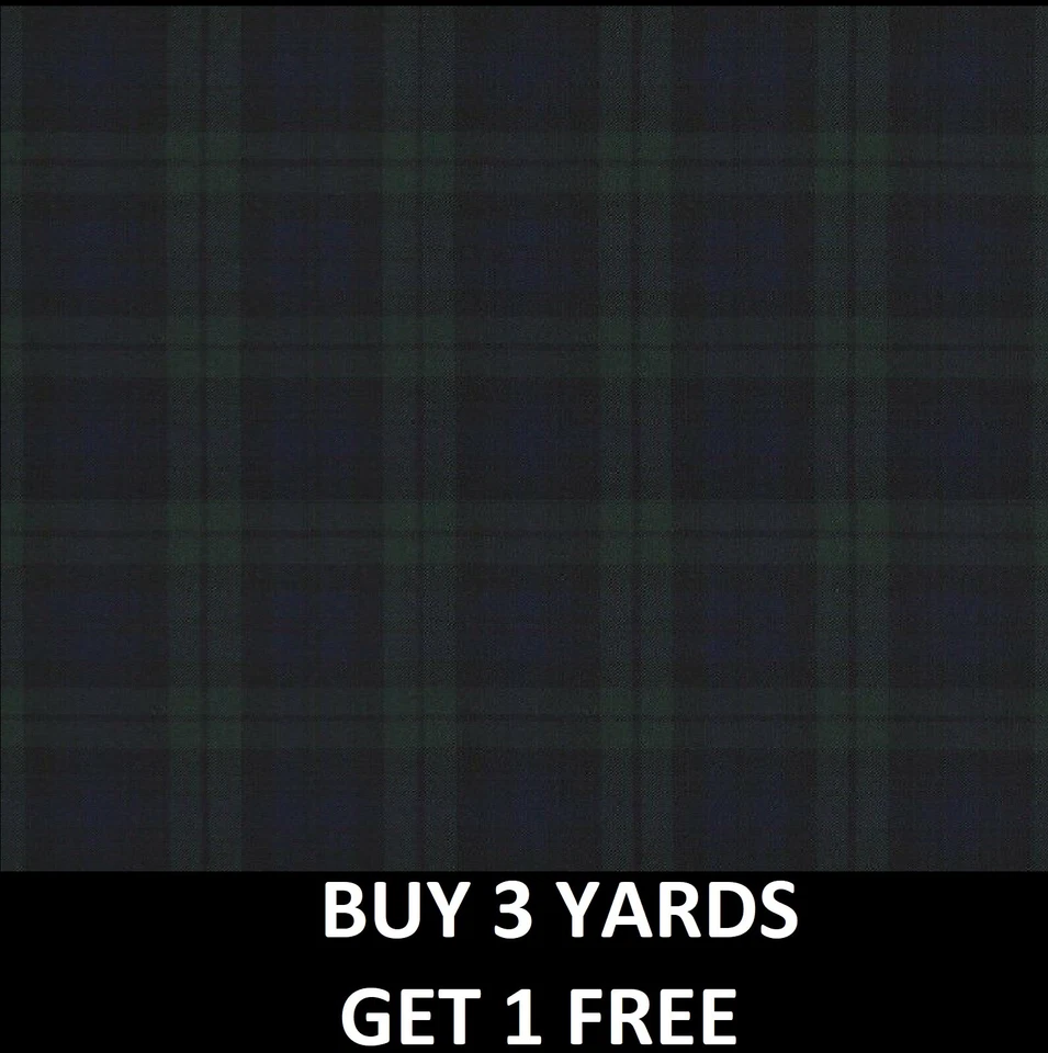 Original schwarze Uhr grün blau tartan kariert gewebt Poly-Viskose Kleid Stoff