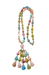 Collana Vintage Grossa Pastello Multicolore Perline Nappa Pendente Plastica 30" - Foto 1 di 23