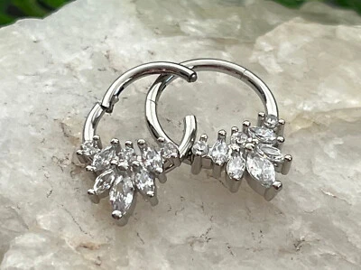1pc Marquise Gems Flower Hinged Segment Ring 16g Septum Helix Ear Cartilage - Image 1 of 4