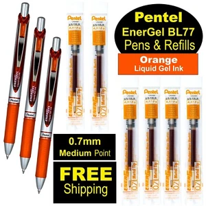 Pentel EnerGel RTX Orange Liquid Gel Ink, 0.7mm, 3 Pens with 6 Packs of Refills - Picture 1 of 6
