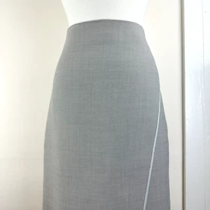 M.M. Lafleur Women's 6 Wool Blend Gray A-Line Midi Skirt, Asymmetrical Faux Wrap - Picture 1 of 18