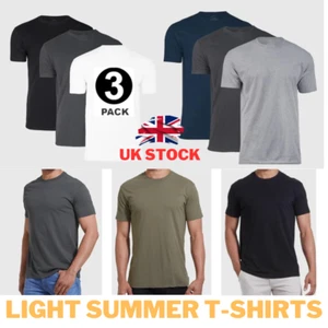 T-shirt estiva leggera da uomo semplice 100% cotone confezione da 3 collo squadra palestra top - Foto 1 di 24