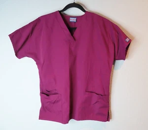 CHEROKEE Scrub Top Womens Medium Wine Burgundy V-Neck Short Sleeve Shirt Unisex - Picture 1 of 9