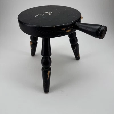 Banqueta de ordenha de madeira vintage preta primitiva rústica banqueta de fazenda, El Segundo - Imagem 1 de 4