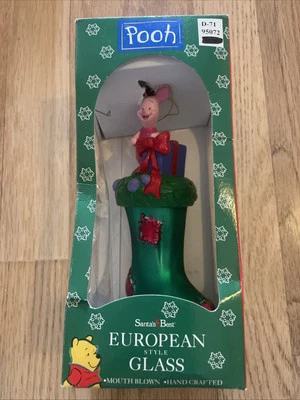 Santa’s Best Vintage Pooh Piglet European Style Blown Glass Ornament Stocking - Image 1 of 4