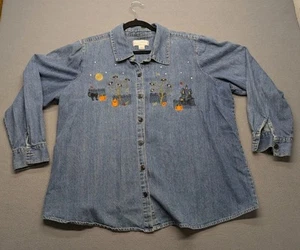 Christopher & Banks Embroidered Halloween Button-Up Denim Top Jacket Size 2x - Picture 1 of 6