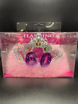 Мигающая тиара на 60-й день рождения (включает 2 аккумулятора AG-3, 1,5 В) - Изображение 1 из 4