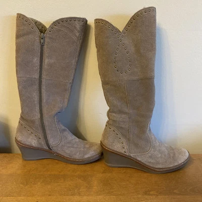 Sapato Botas Baretraps 7.5 Onessa Couro Camurça Cunha Zíper Cravejado PELE - Imagem 1 de 4