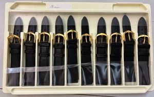 KONVOLUT 10 Stück Uhrenarmbänder Leder Schwarz 18mm vergoldete Schliesse Rar - Picture 1 of 2