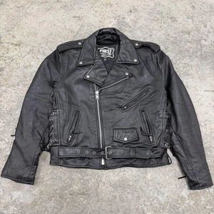 First Echtleder Jacke Herren 42 schwarz Motorrad Gürtel seitliche Spitze YKK Reißverschluss - Bild 1 von 17