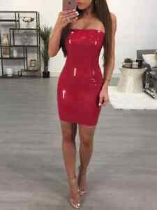 Artificial leather tight fitting dress, women's strapless backless PVC dress