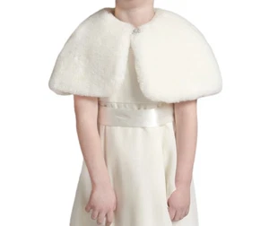 Flower Girl Faux Fur Shrug/Bridesmaid Wedding Bolero/Child Cape/Cover up,Brooch - Picture 1 of 6