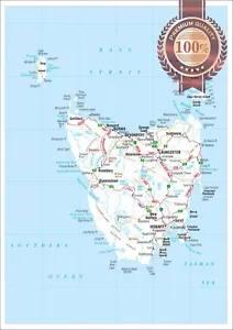 TASMANIA STATE ROADS TAS AUSTRALIA MAP OF AUS WALL CHART PRINT PREMIUM POSTER - Foto 1 di 6