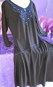 wunderbares Kleid schwarz Gr. 21/42 Miamoda Slinky azurblaue Perlen & Strass - Bild 1 von 6