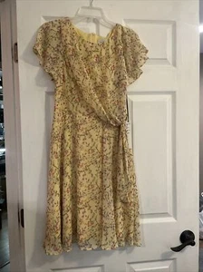 Neu mit Etikett Nicole Miller kurzärmliges Midi-Kleid mit Blumenmuster Damen gelb Größe 6 - Bild 1 von 15