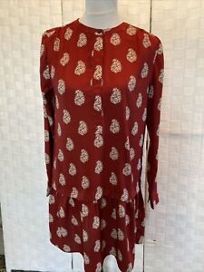 Ann Taylor Loft Women's Size Small Red Printed Button Low Waist Sheer Dress