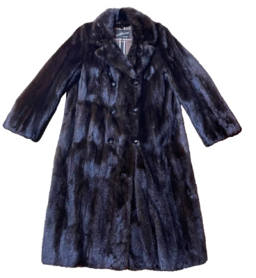 Vintage 40s 50s Carl Herrmann Fur Mink Coat Double Breasted Trench Long Jacket L - Image 1 of 4
