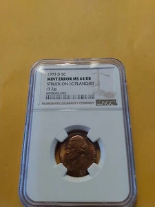 1973 D Mint Error Nickel Struck On 1 Cent Planchet A Must See! - Picture 1 of 12
