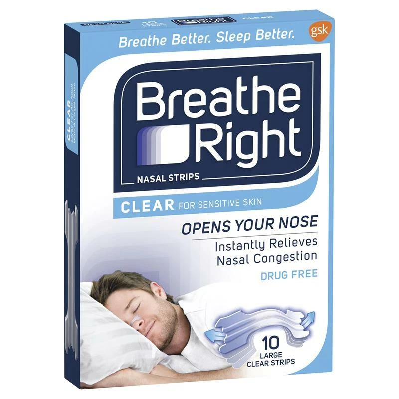 Breathe Right Nasal Strips Clear 10 Strips LARGE SNORING NASAL CONGESTION NOSE - image 1 of 1
