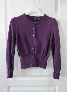 Moda International Silk Cashmere Purple Long Sleeve Cardigan w/ Button Decor M - Picture 1 of 14